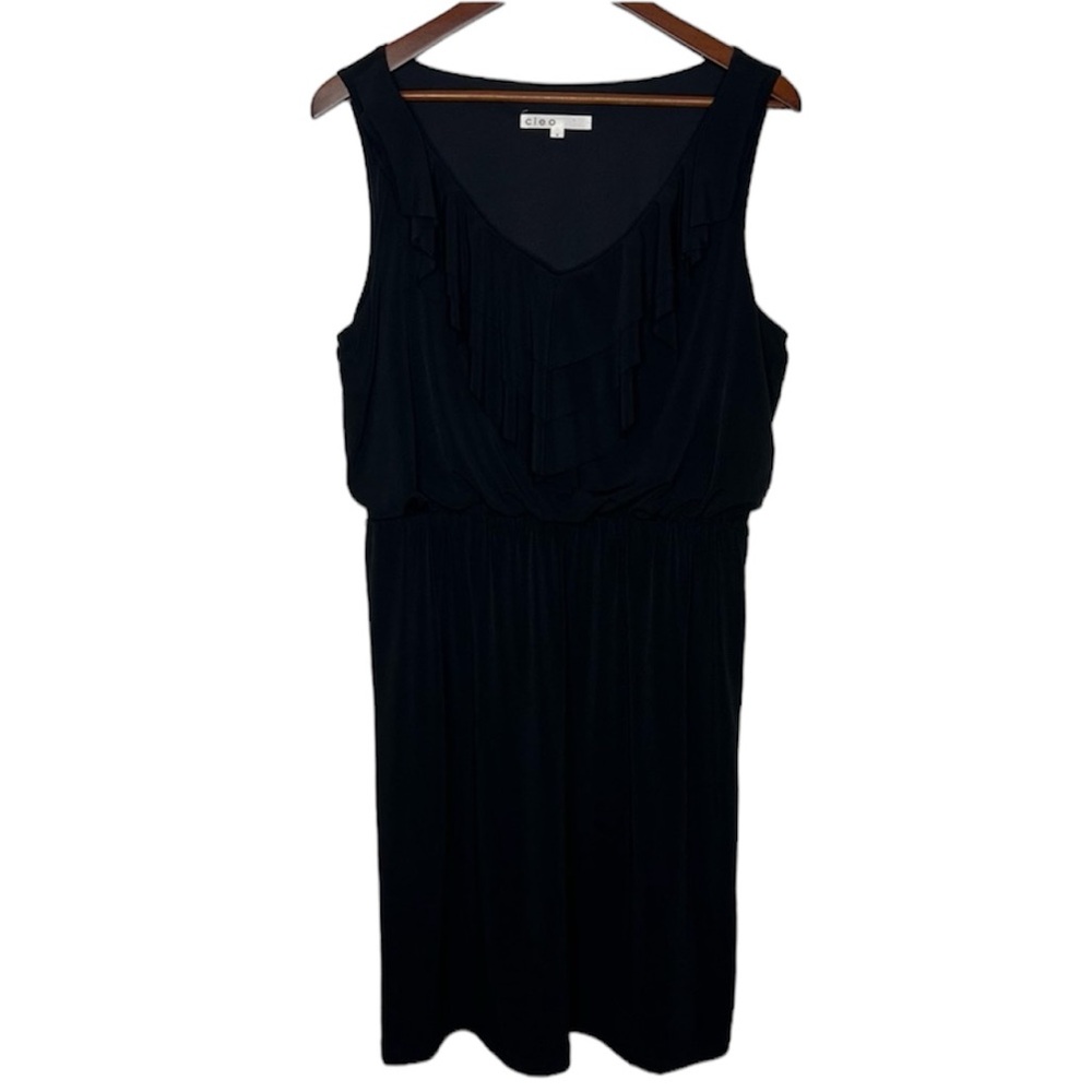 Cleo v-neck ruffle neck line Casual black midi dress pull over stretch size 12